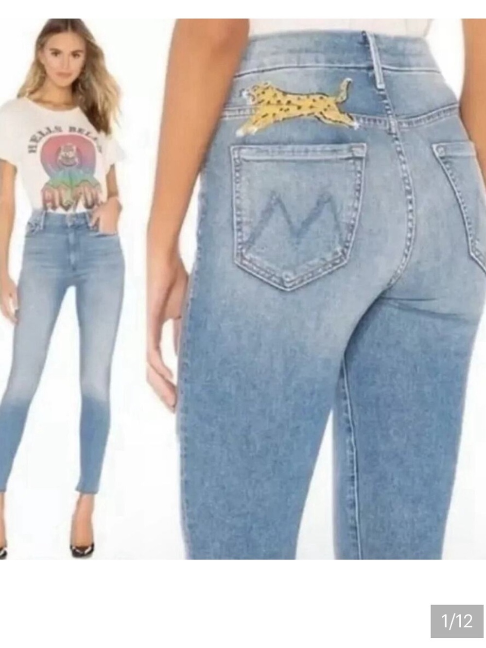Mother Denim High Waisted Looker Ankle Fray Shoot To Thrill Leopard Size 26